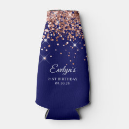Enfriador De Botellas Rosa Purpurina de oro Marina Azul cumpleaños 21