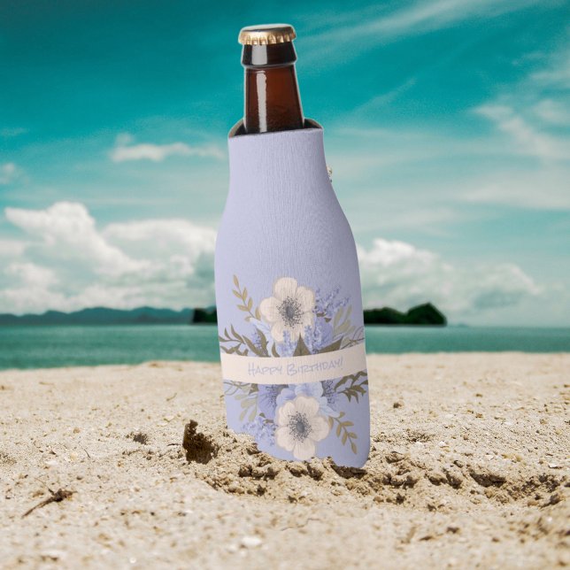 Enfriador De Botellas Rosa salvaje de 5 Petales de Peach Violet (Keep the bottle cool with a fun floral pastel peach and purple wild rose template design. )