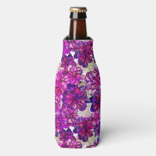 Enfriador De Botellas Rosa y modelo de flores abstracto púrpura