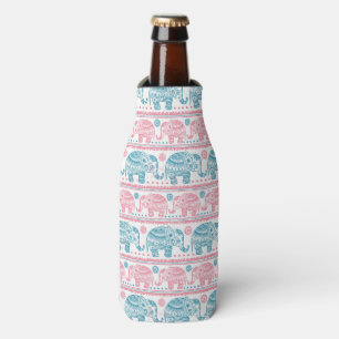 Enfriador De Botellas Rosa y modelo étnico verde azulado del elefante