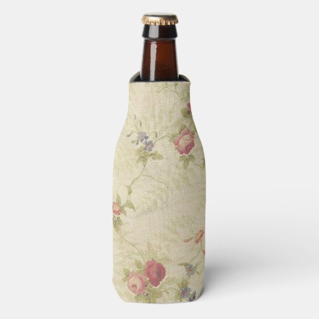 Enfriador De Botellas Rosas de época con un viejo patrón de tela angusti (Frente de la botella)