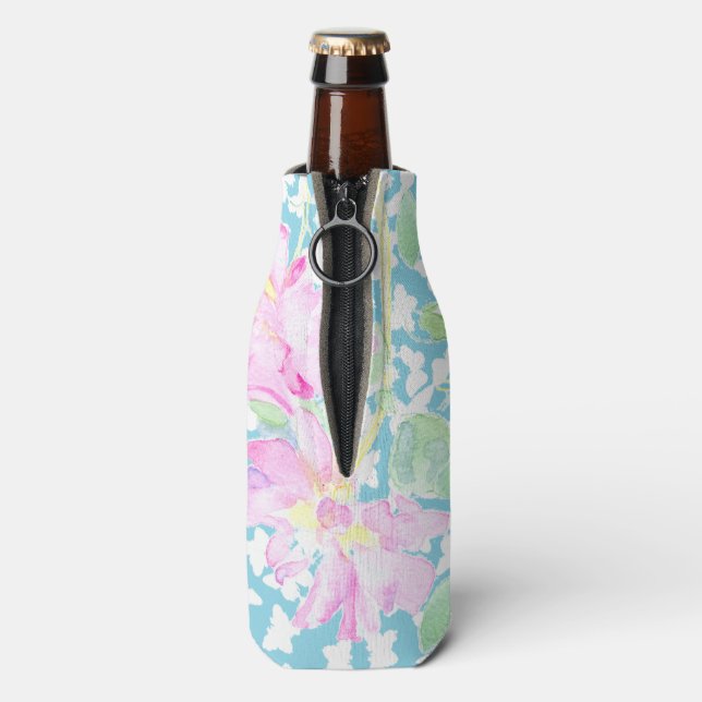 Enfriador De Botellas Rosas rosas, Mariposas Blancas, Refrigerador Azul (Reverso de la botella)
