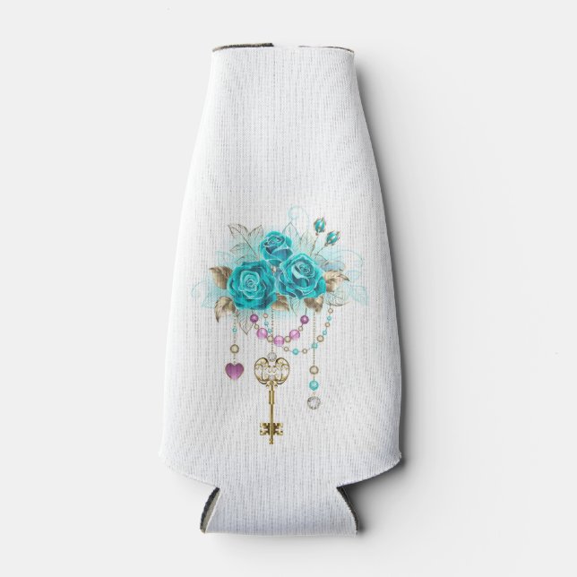 Enfriador De Botellas Rosas turquesas con llaves (Anverso)