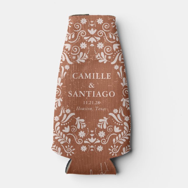 Enfriador De Botellas Rustic Terracotta Papel Picado Wedding (Anverso)