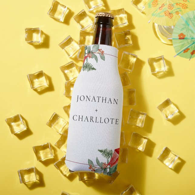 Enfriador De Botellas Rustic Winter Poinsettia Red Christmas Wedding (Verano in situ)