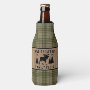 Enfriador De Botellas Rústica familia Cabina Moose Pine Green Plaid Burl