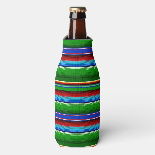Enfriador De Botellas Sarape mexicano azul verde (Frente de la botella)