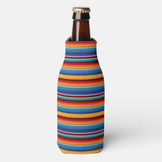 Enfriador De Botellas Sarape rojo mexicano de oro azul (Frente de la botella)