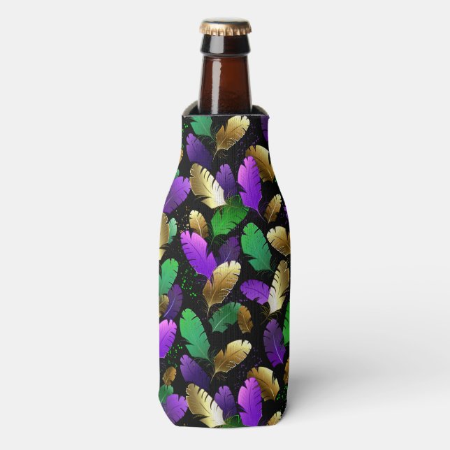 Enfriador De Botellas Seamless Pattern with Mardi Gras feathers (Frente de la botella)