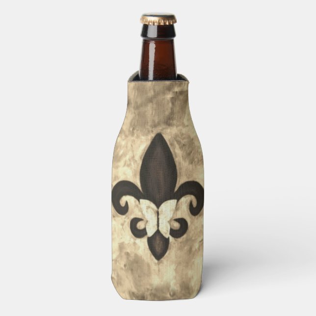 Enfriador De Botellas Sepia Butterfleur | Tan Mariposa en la Flor de Lis (Frente de la botella)