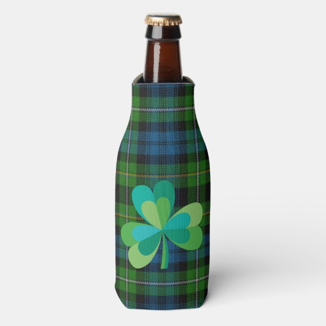 Enfriador De Botellas Shamrock on Plaid Bottle Cooler (Frente de la botella)