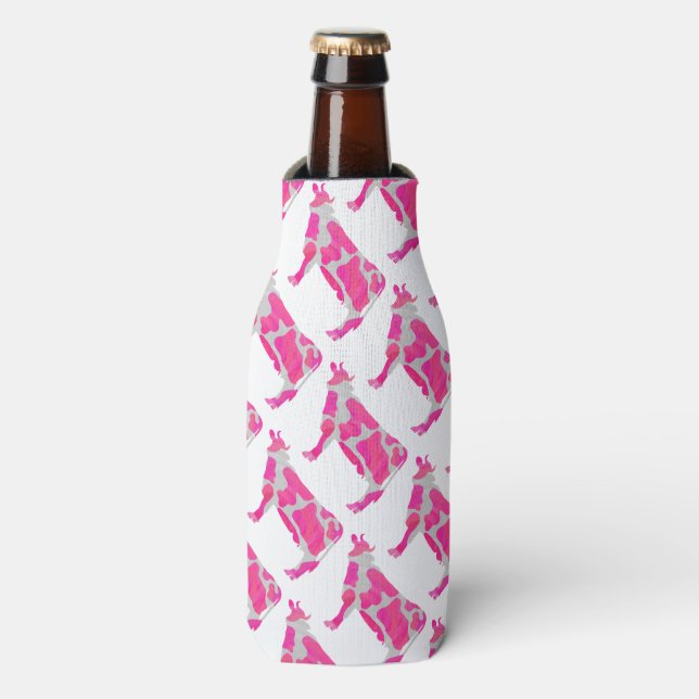 Enfriador De Botellas Silueta rosa y blanco de vaca (Frente de la botella)