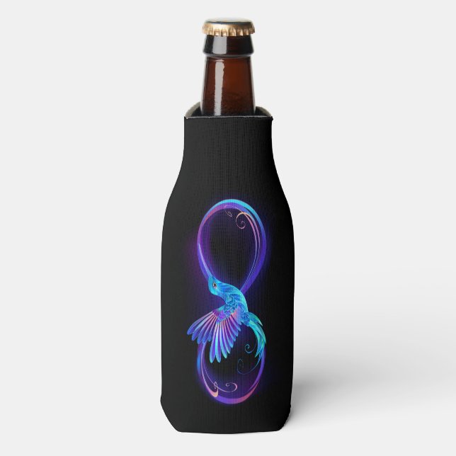Enfriador De Botellas Símbolo de infinito neón con colibrí brillante (Frente de la botella)