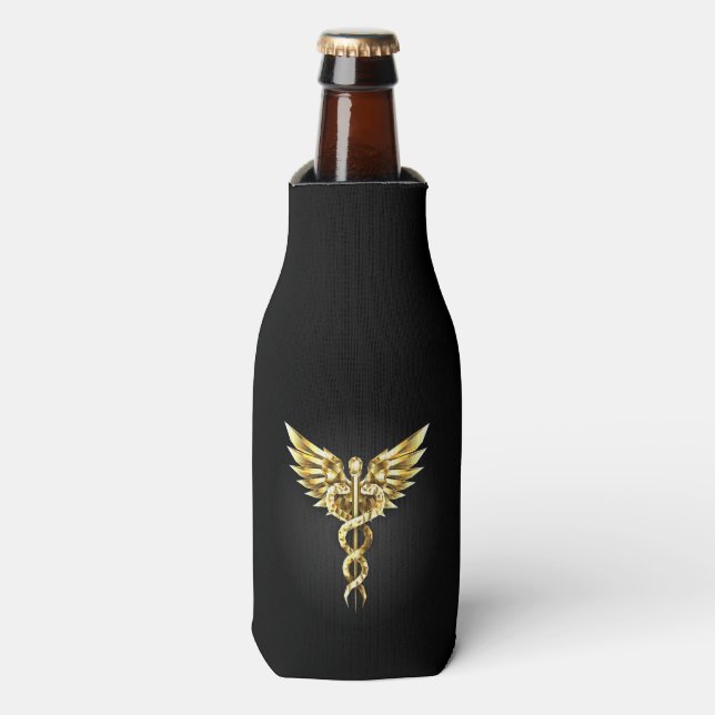 Enfriador De Botellas Símbolo poligonal de oro Caduceus (Frente de la botella)