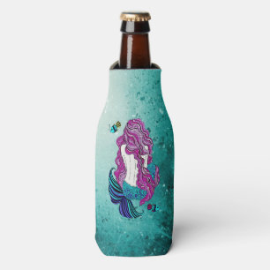 Enfriador De Botellas Sirena con pelo morado y pescado