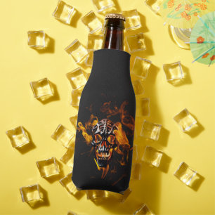 Enfriador De Botellas Skeleton Skeleton en llamas retro muerto