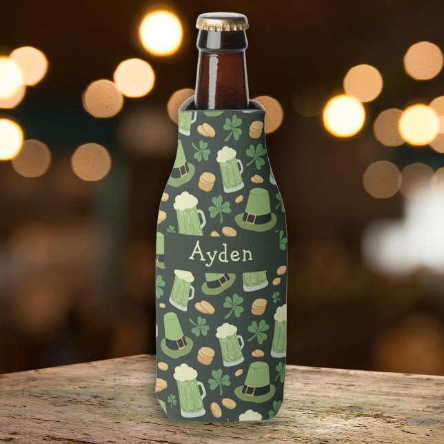 Enfriador De Botellas St Patricks Day Pattern Sláinte Funny Green Name (Subido por el creador)
