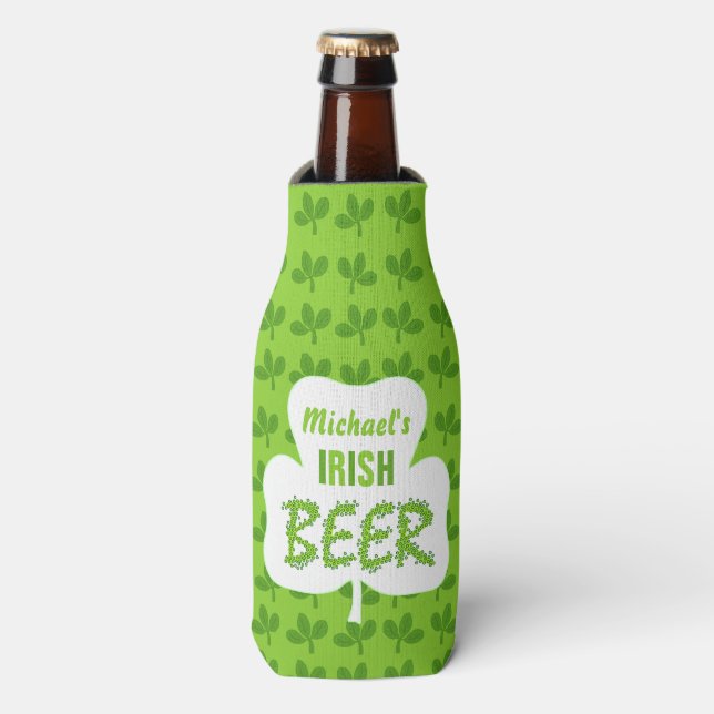 Enfriador De Botellas Sta Patrones De Cerveza Irlandeses Shamrock Verde  (Frente de la botella)