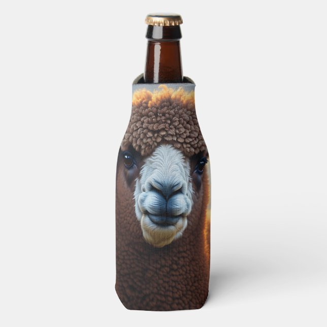 Enfriador De Botellas "Su majestad flauta: La Gran Alpaca Marrón Wooly" (Frente de la botella)
