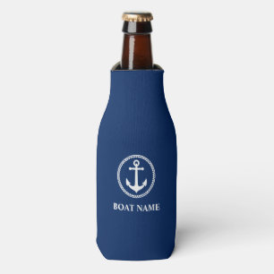 Enfriador De Botellas Su nombre de barco Ancla de mar Azul