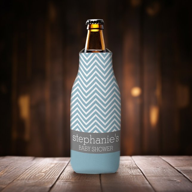 Enfriador De Botellas Suite de Baby Shower azul y gris pastel (Add your name to this personalized bottle cooler.)