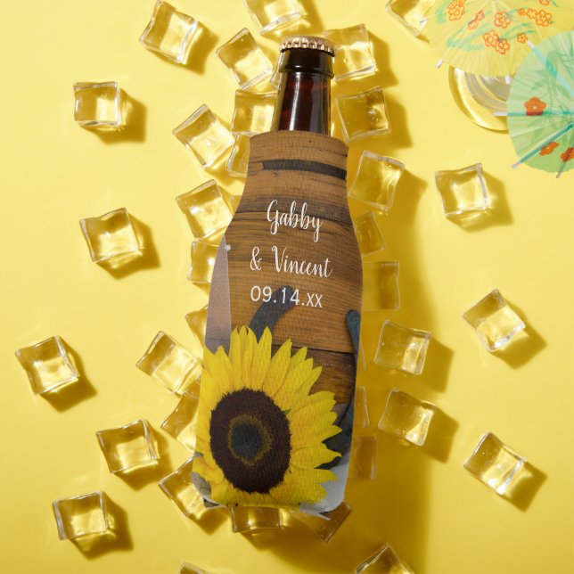 Enfriador De Botellas Sunflower Horseshoe Country Western Wedding Favor (Verano in situ)