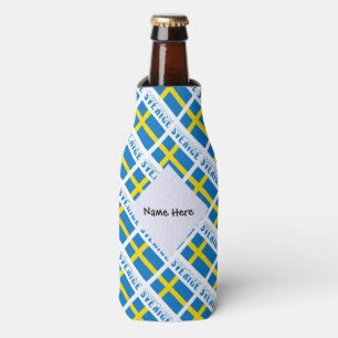 Enfriador De Botellas Sverige Svenska Flagge Azulejo Negro Personalizaci