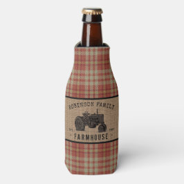 Enfriador De Botellas Tractor Rústico de granja familiar Red Plaid Burla