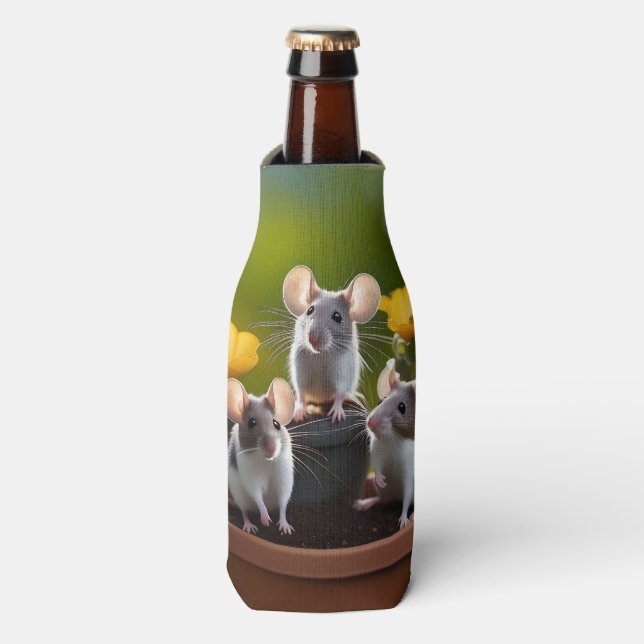 Enfriador De Botellas Tres Ratones En Flores, (Frente de la botella)