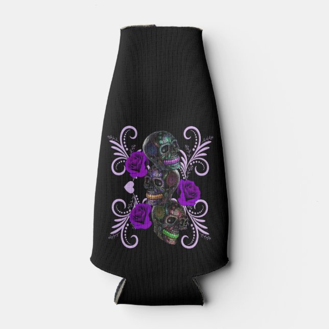 Enfriador De Botellas Triple Día Negro De Los Cránulos Muertos Rosas Mor (Anverso)
