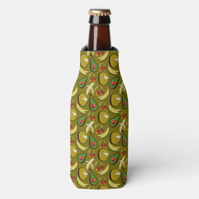 Enfriador De Botellas Tropical fruit seamless pattern yellow (Frente de la botella)