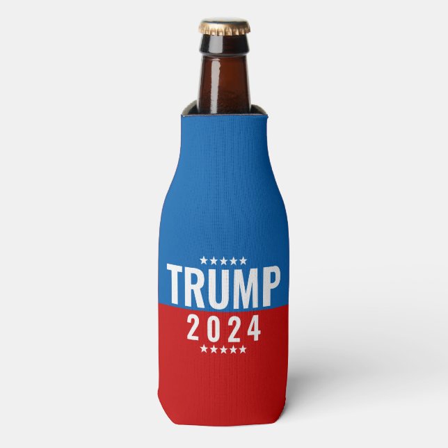Enfriador De Botellas Trump 2024 Rojo y Azul con estrellas (Frente de la botella)