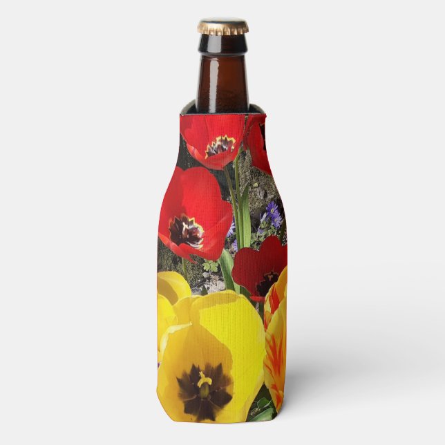 Enfriador De Botellas Tulipanes amarillos y rojos (Frente de la botella)