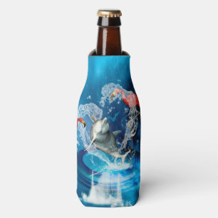 Enfriador De Botellas Un delfín gracioso saltando por un corazón