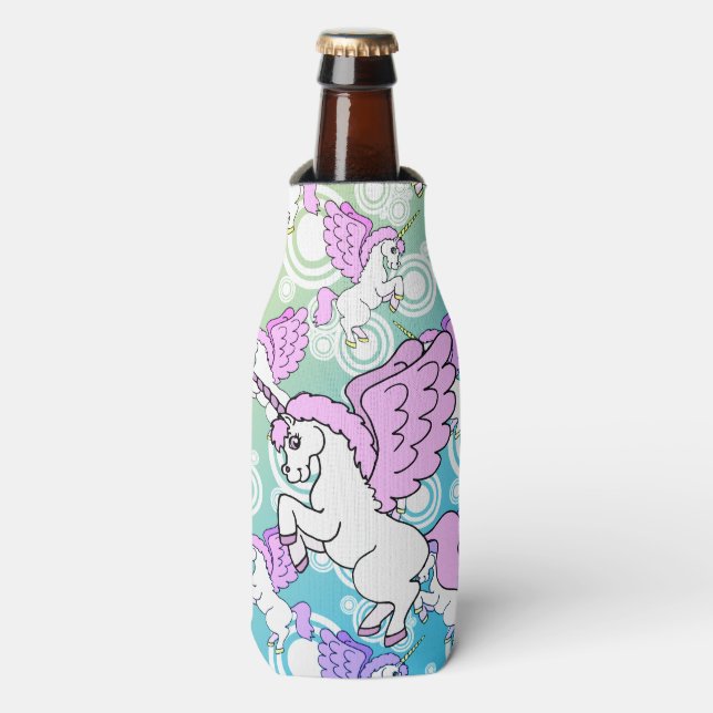 Enfriador De Botellas Unicornio blanco y rosa (Frente de la botella)