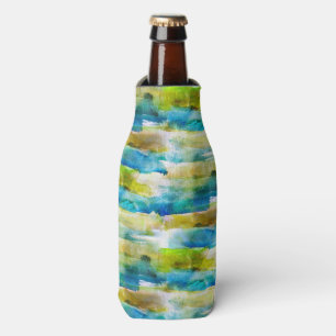 Enfriador De Botellas Verde abstracto de acuarela, azul
