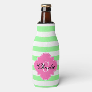 Enfriador De Botellas Verde Menta Blanco Franja Horiz HP Nombre Inicial