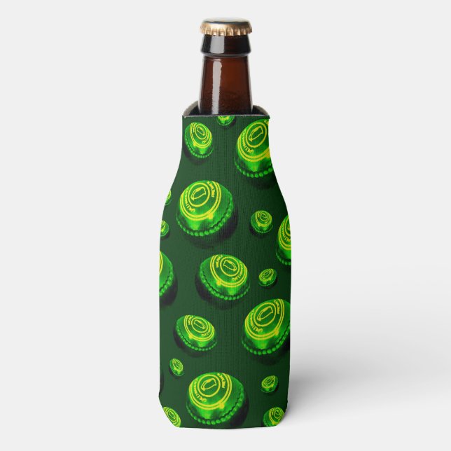 Enfriador De Botellas Verdes rodante: Patrón de bowling en césped en pin (Frente de la botella)