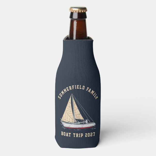 Enfriador De Botellas Viaje en barco personalizado Náutico Familia (Frente de la botella)