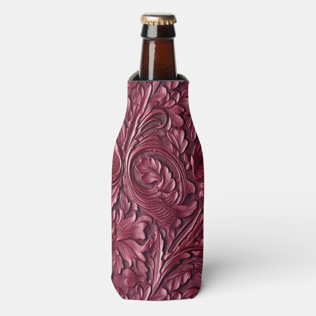 Enfriador De Botellas Vintage burgundy carved leather (Frente de la botella)