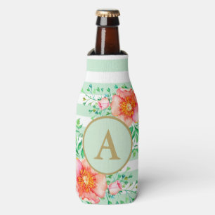 Enfriador De Botellas Vintage Floral Gold Monograma Mint Blanco Tirado
