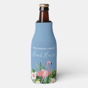 Enfriador De Botellas Watercolor Tropical Floral Family Beach House Blue
