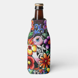 Enfriador De Botellas Whimsical Abstract Puffin Bird In Flowers