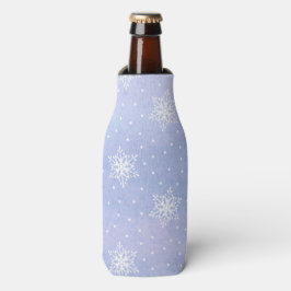 Enfriador De Botellas Winter Morple Blue Sky White Snowflakes Polka Dots