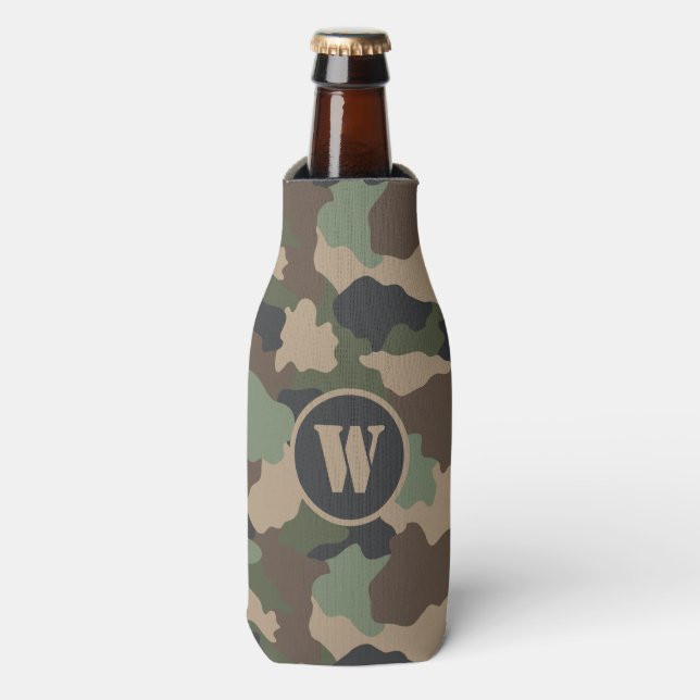 Enfriador De Botellas Woodland Camo Khaki Tan Black Monograma (Frente de la botella)