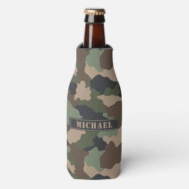 Enfriador De Botellas Woodland Camo Khaki Tan Black Monograma (Frente de la botella)