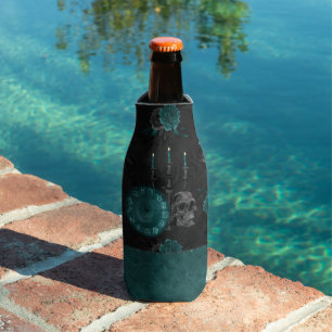 Enfriador De Botellas Zodiac Magic   Rosas de cráneo gótico verde oscuro