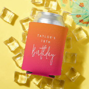 Enfriador De Latas 18 cumpleaños Brillante Rosa Caliente y Naranja Om