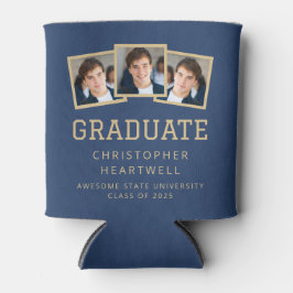 Enfriador De Latas 2025 Graduado 3-Photo Navy Blue Gold Sporty