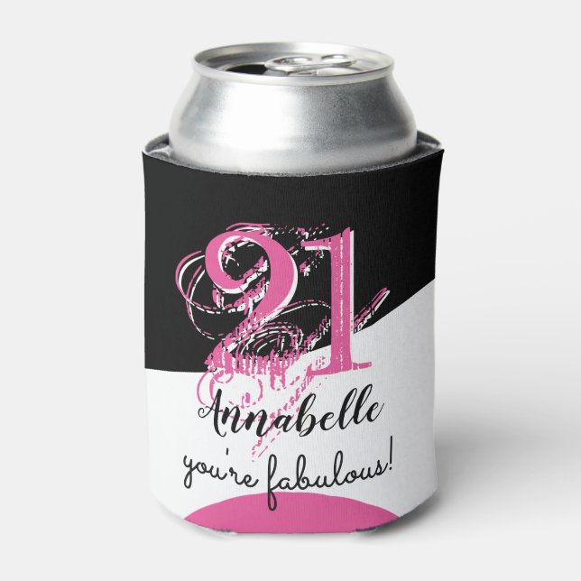 Enfriador De Latas 21 cumpleaños 21 rosa fabuloso (Lata Anverso)